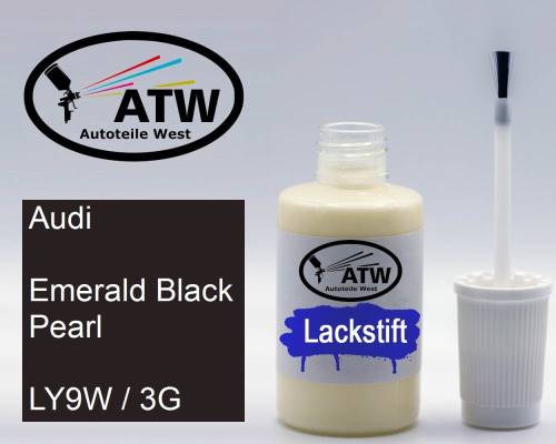 Audi, Emerald Black Pearl, LY9W / 3G: 20ml Lackstift, von ATW Autoteile West.